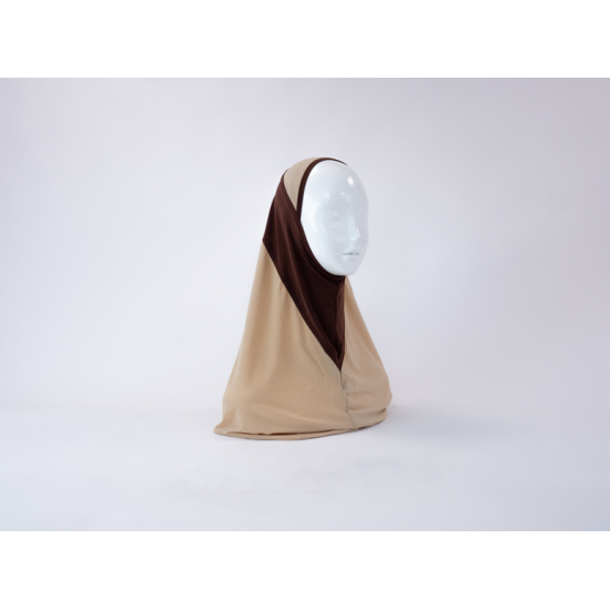 Hijab lycra 1 piece bicolor camel/marron