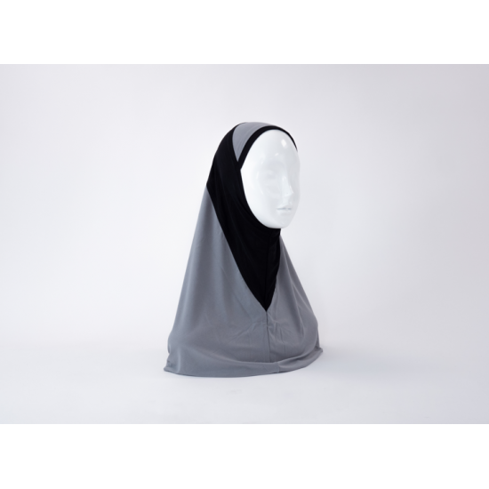 Hijab lycra 1 piece bicolor gris/noir