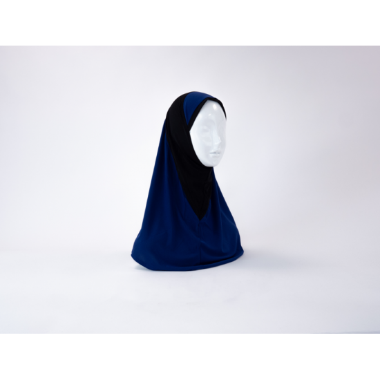 Hijab lycra 1 piece bicolor bleu nuit/noir