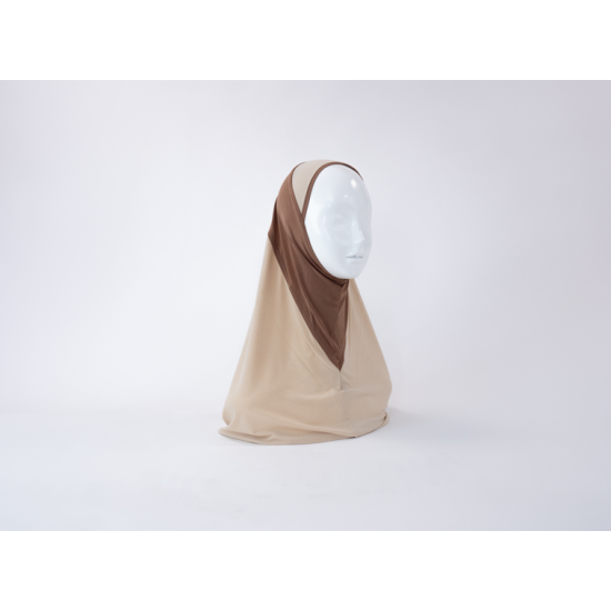 Hijab lycra 1 piece bicolor camel/beige