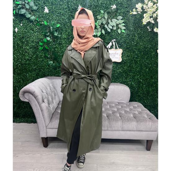 Trench long ceinturé en similicuir