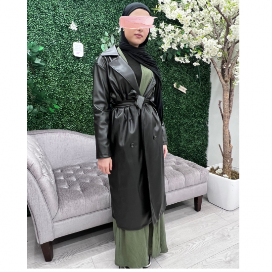 Trench long ceinturé en similicuir