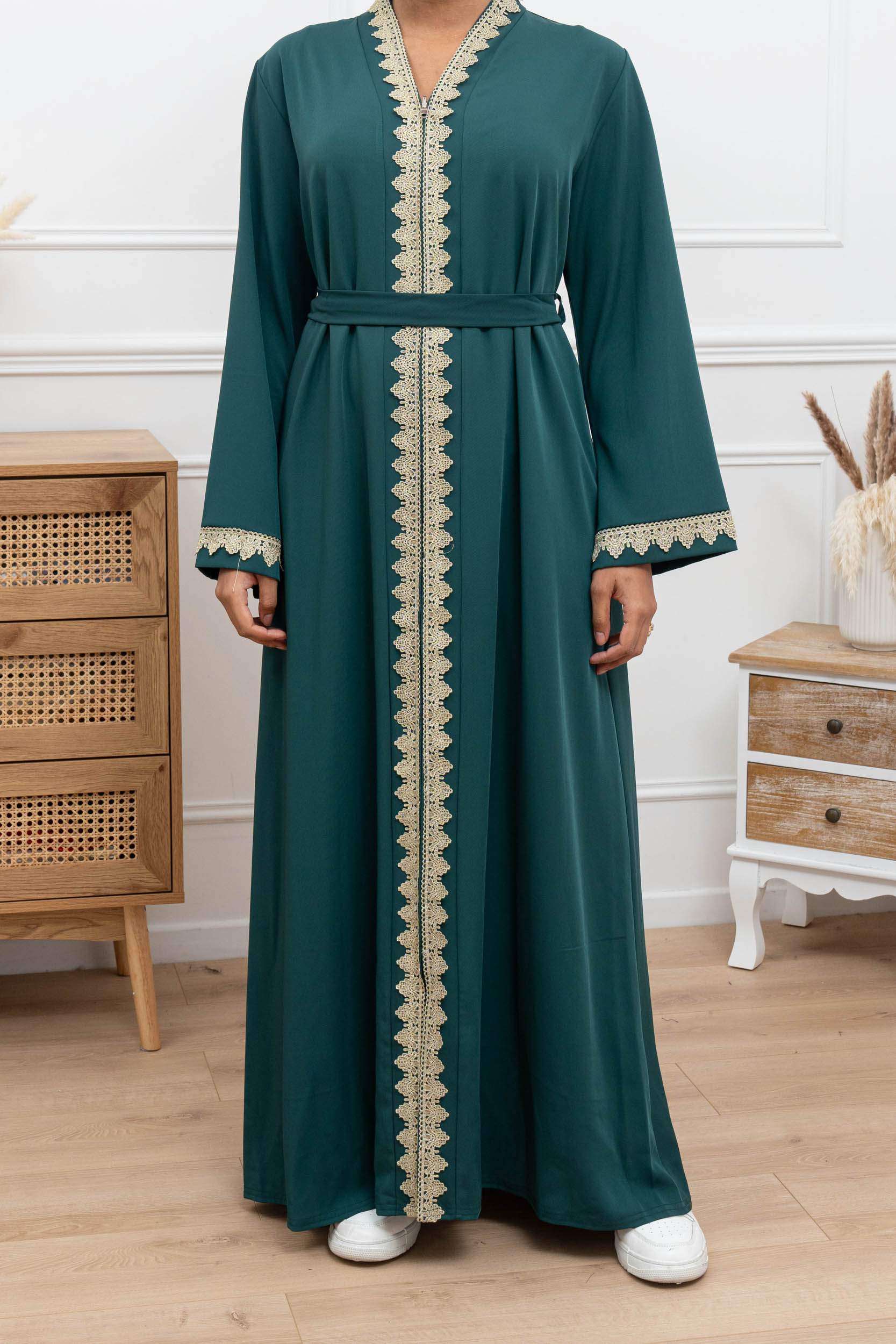 Kimono inspiration caftan brodé avec zip frontal