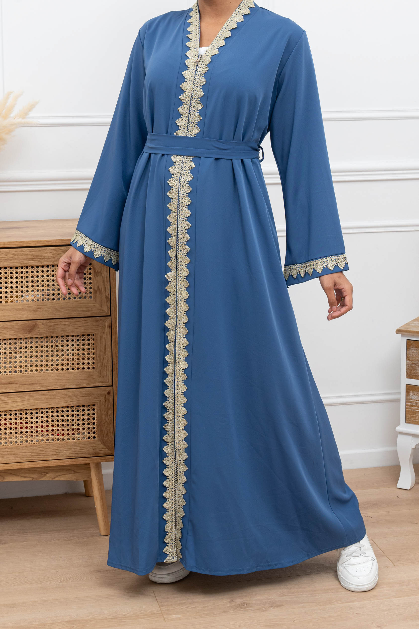 Kimono inspiration caftan brodé avec zip frontal