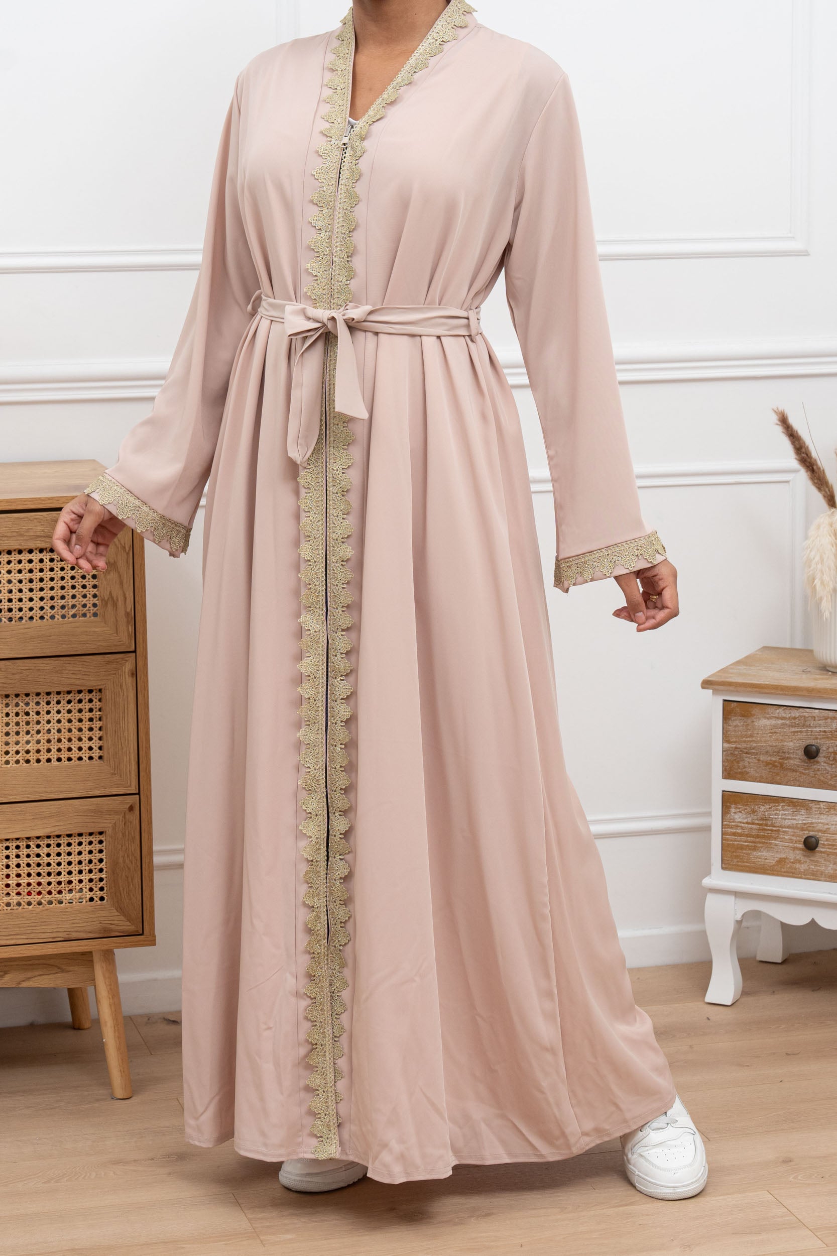 Kimono inspiration caftan brodé avec zip frontal